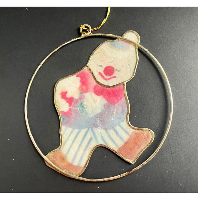 Vintage Mother of Pearl Clown Ornament, Metal Ring Suncatcher For Sale In Miami - Image 6 of 6