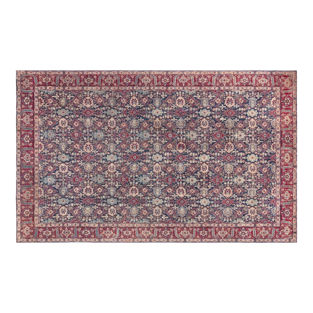 Antique Persian Tabriz Botanic Red, Yellow Handmade Wool Rug For Sale