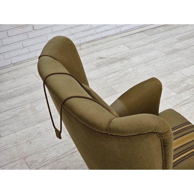 Danish Highback Armchair in Green Furniture Wool, 1960s For Sale - Image 16 of 18