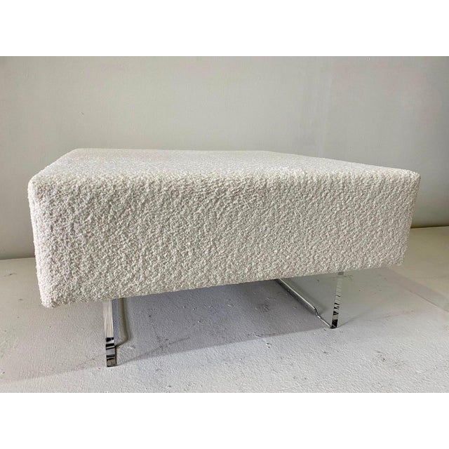 Large Boucle Clad Ottoman in the Style of Kagan, Lucite Legs For Sale - Image 15 of 18