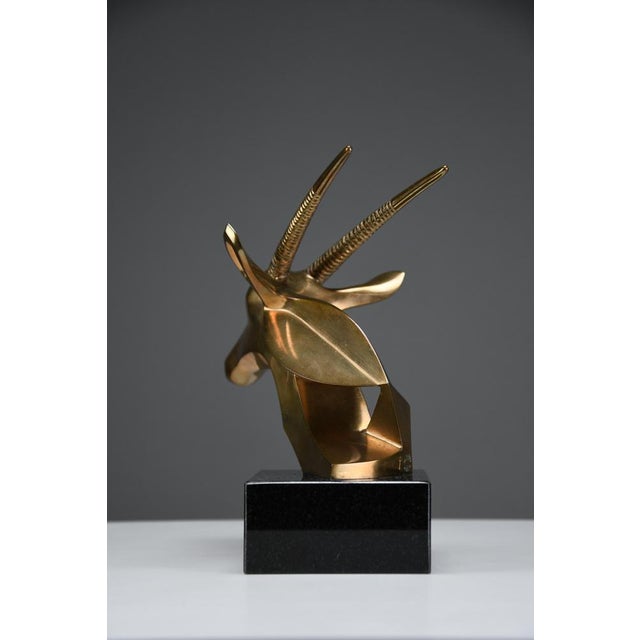 Modern Oryx Bronze Sculpture in Brass & Marble by Tchavdar Iliev, 1990s For Sale - Image 3 of 17