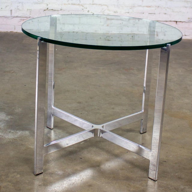 Milo Baughman Mid to Late 20th Century MCM to Modern End or Side Table Polished Solid Aluminum Base & Round Glass Top For Sale - Image 4 of 18