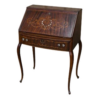 Antique Louis XV Style Marquetry & Mother of Pearl Inlay Slant Secretary For Sale