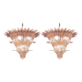 Mid-Century Modern Pink Palmette Murano Glass Chandelier by Simoeng For Sale