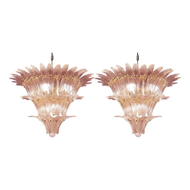 Mid-Century Modern Pink Palmette Murano Glass Chandelier by Simoeng For Sale