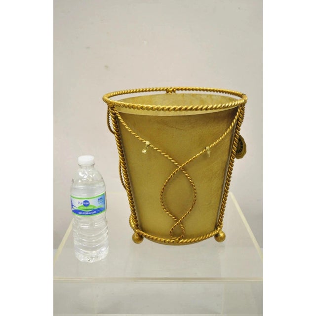 Vintage Italian Hollywood Regency Gold Gilt Iron Tole Wastebasket Trashcan For Sale - Image 10 of 12