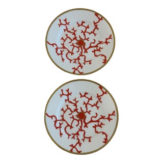 Palm Beach Style Coral Raynaud Limoges "Cristobal Rouge" No.1 Porcelain 7.48" Salad / Dessert Plates, Alberto Pinto - A Pair For Sale