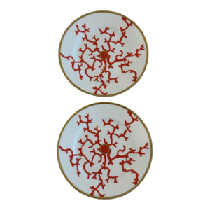 Palm Beach Style Coral Raynaud Limoges "Cristobal Rouge" No.1 Porcelain 7.48" Salad / Dessert Plates, Alberto Pinto - A Pair