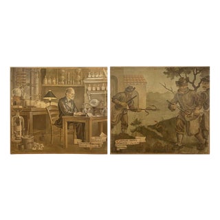 J. J. Borghetto, The Alchemist and the Snake Hunter in Pendant, 1945, Oil on Canvases, Set of 2 For Sale