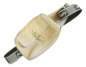 1990s Vintage Fabric and Leather Logo Pouch by Yves Saint Laurent