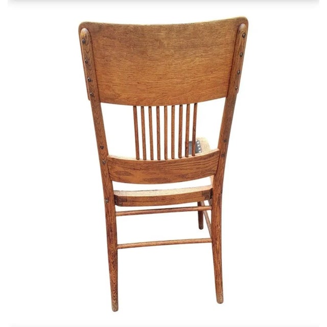 Brown Early American Pressed Oak Studded Back & Nail Leather Dining Chairs, a Set For Sale - Image 8 of 10
