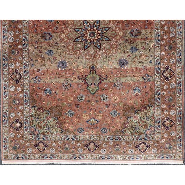Vintage Persian Tabriz Rug With Silk Accents and Floral Medallion Design For Sale In Atlanta - Image 6 of 16