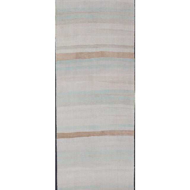 Tribal Striped Turkish Vintage Kilim Runner in Soft Pastel and Neutral Tones For Sale - Image 3 of 13