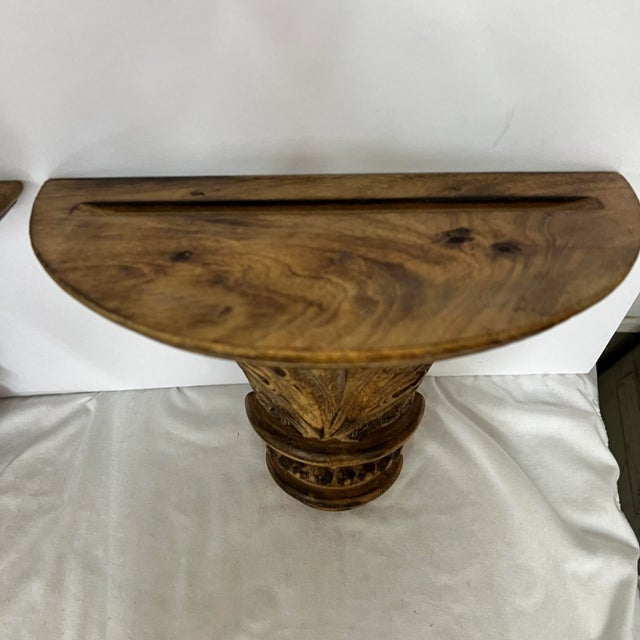 Late 20th Century Vintage Hand Carved Wood Wall Shelf - a Pair For Sale - Image 5 of 9