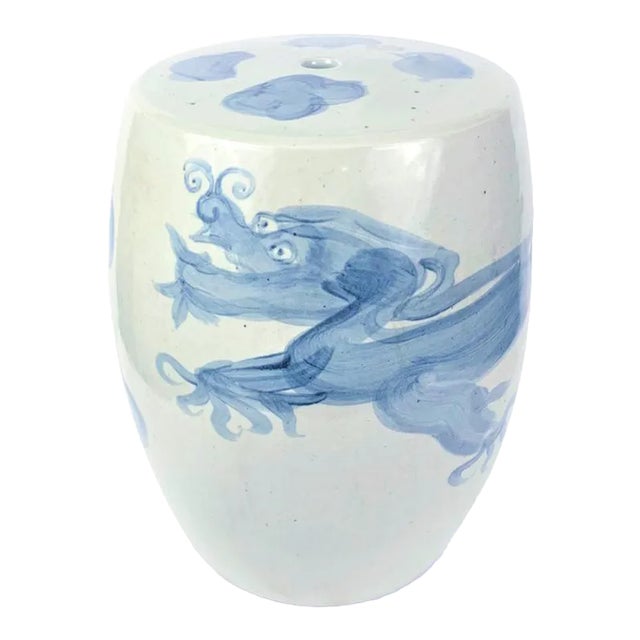 Chinoiserie Blue and White Dancing Dragon Garden Stool For Sale