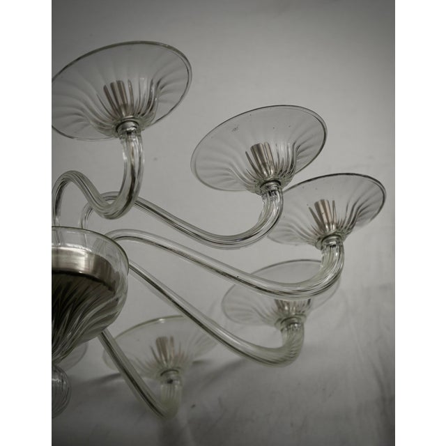 Mid-Century Modern Mid-Century Transparent Murano Art Blown Glass Chandelier, 2000s For Sale - Image 3 of 9