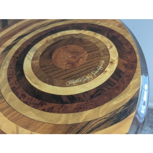 Signed Giuseppe Mastellone Italian Multi-Wood Marquetry Inlaid Two-Tier Side Table For Sale In Indianapolis - Image 6 of 13