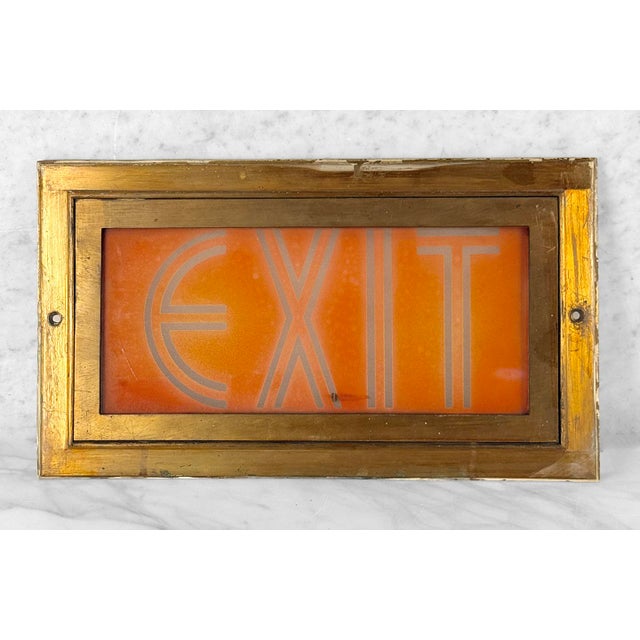 Art Deco Antique Art Deco Brass & Glass Theater Exit Sign by Kliegl Bros For Sale - Image 3 of 9