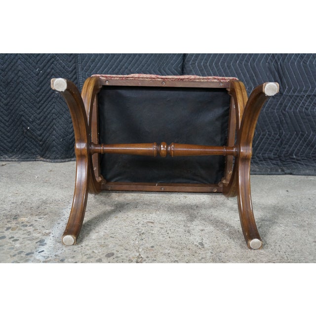 Antique English Regency Mahogany X Frame Paisley Tufted Ottoman Stool Bench For Sale - Image 18 of 18