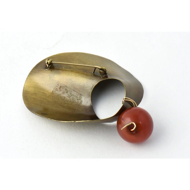 Mexican Modernist Carnelian Sterling Silver Brooch For Sale - Image 4 of 5