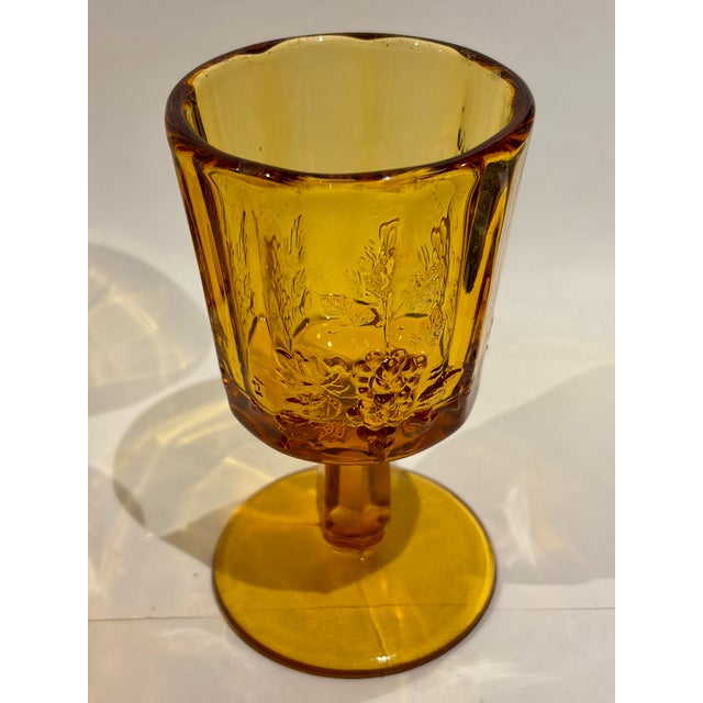 This set of six vintage pressed glass goblets by Westmoreland Glass Co., features the classic paneled design in a rich...
