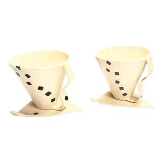 Vintage Art Studio Pottery Art Deco Cup Saucer Set/2 For Sale