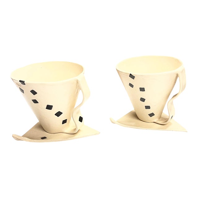 Vintage Art Studio Pottery Art Deco Cup Saucer Set/2 For Sale