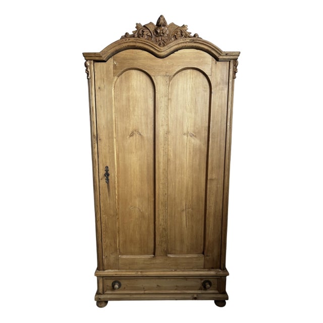 Large French Country Bonnetière in Carved Pine, 1920s For Sale