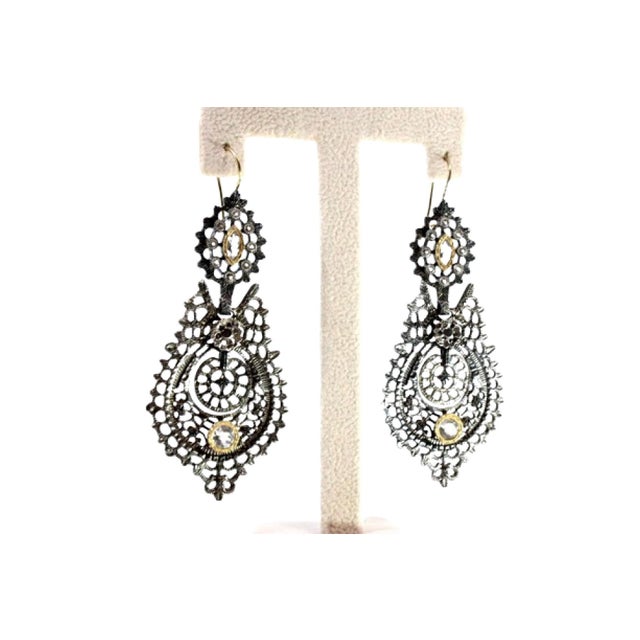 Queen Style Gold and Silver Earrings with Zirconias, Set of 2 For Sale - Image 9 of 9