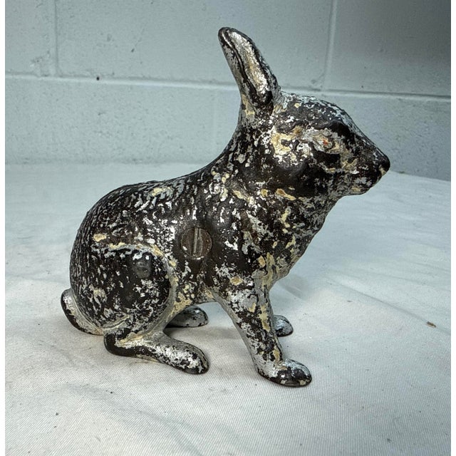 Ivory Antique 1920's Cast Iron Bunny Rabbit Animal Still Coin Bank – A.c. Williams For Sale - Image 8 of 9