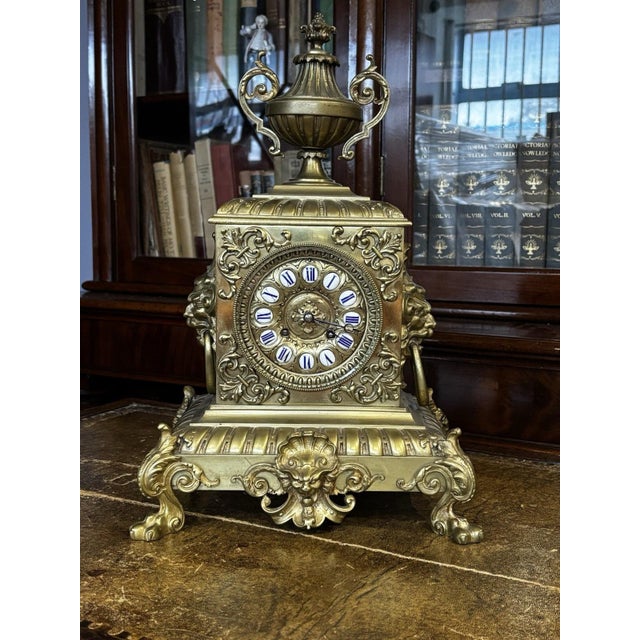 Victorian French Brass Clock For Sale - Image 5 of 15