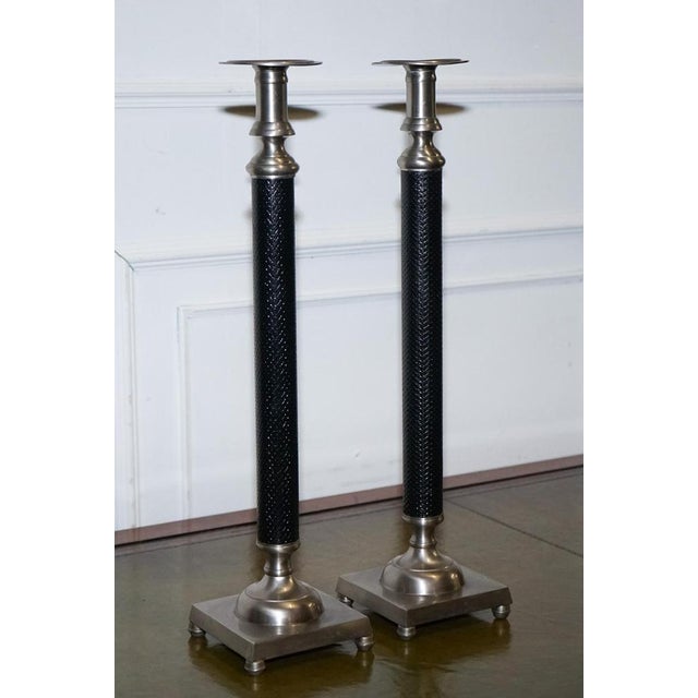 Silver Stainless Steel & Black Candleholders in the style of Ralph Lauren, Set of 2 For Sale - Image 4 of 11
