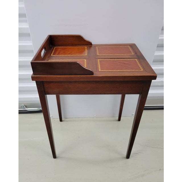 Petite 20th C Mahogany and Leather Side Table For Sale - Image 4 of 6