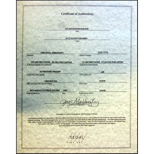 Camille Pissarro H Claude Pissarro "Les Rhododendrons" Hand Signed Artwork, Garden Flowers For Sale - Image 4 of 8