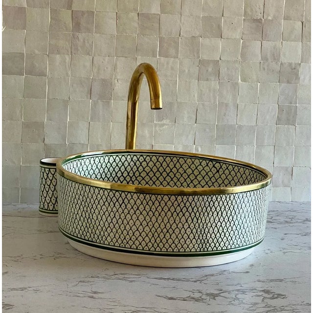 Arts & Crafts Ceramic Sink for Bathroom With Brass Rim For Sale - Image 3 of 7