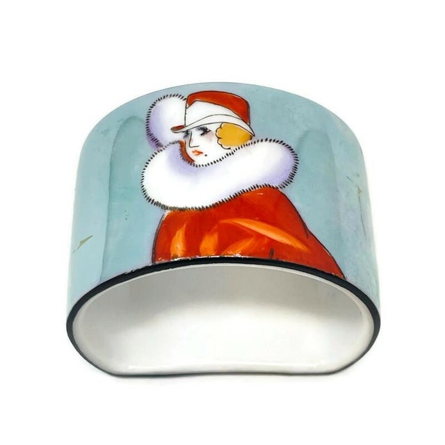 Noritake Art Deco 1920s Noritake Morimura Japanese Lusterware Set of 2 French Flapper Napkin Holders in Original Gift Box For Sale - Image 4 of 11