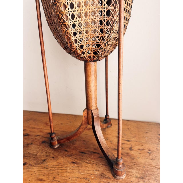 1910s Carved Fruitwood Plant Stand With Cane Basket For Sale In San Francisco - Image 6 of 12