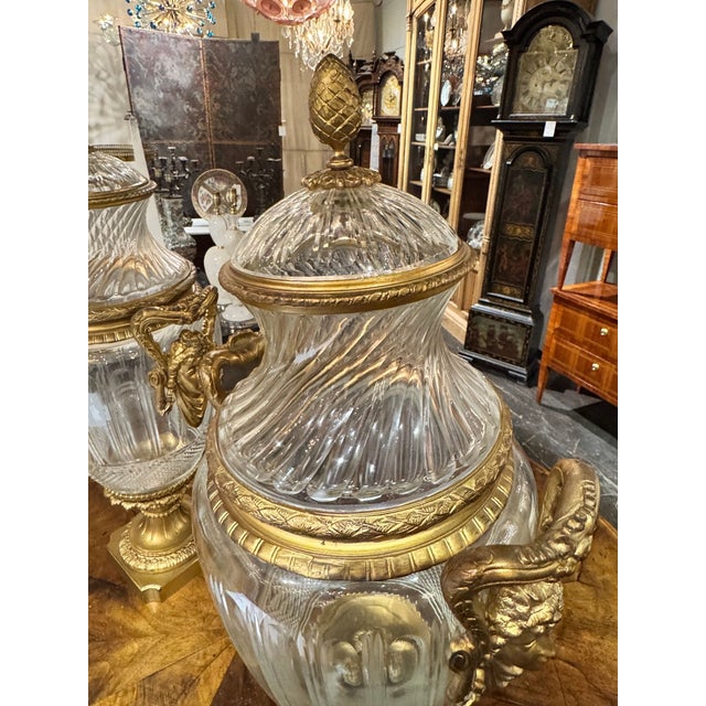 Pair of 19th C. Signed Baccarat Palace Urns For Sale - Image 4 of 6