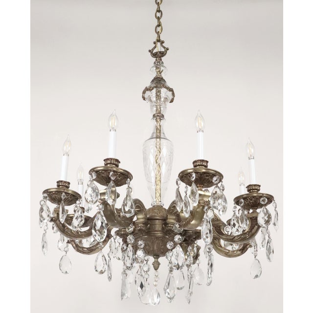 Victorian Restored 1930s Victorian Crystal & Bronze Chandelier For Sale - Image 3 of 15