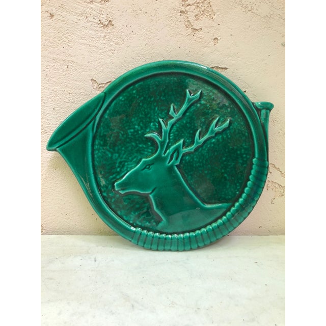 Mid-Century French Green Majolica Deer Trivet Vallauris For Sale In Austin - Image 6 of 6