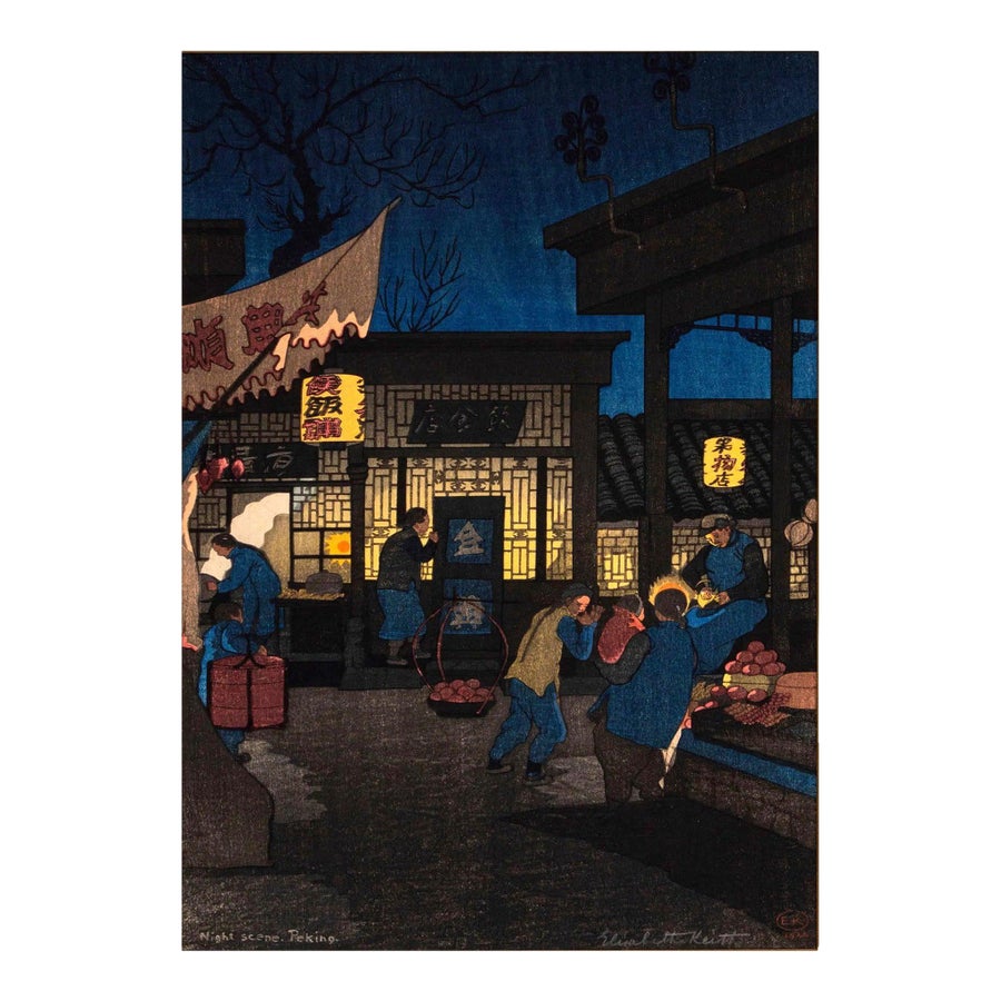 Early 20th Century Japanese Woodblock Print Night Scene Peking by