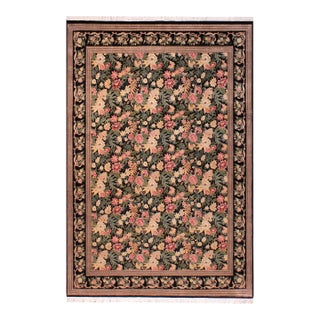 Shabby Chic Foliate 1990's Pak-Persian Black/Black Wool Rug - 9'0'' X 12'1''V For Sale