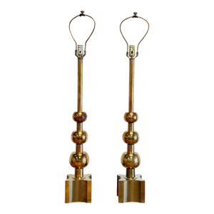 Vintage MCM Parzinger Brass Orb Stiffel Lamps, Pair