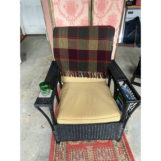 Antique Bar Harbor Style Black Wicker Armchair-Early 1900's-Original Spring Seat For Sale - Image 10 of 13