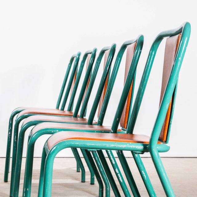 Tan Rexine T37 Dining Chairs with Sea Green Frames from Tolix, 1950s, Set of 10 For Sale - Image 6 of 13