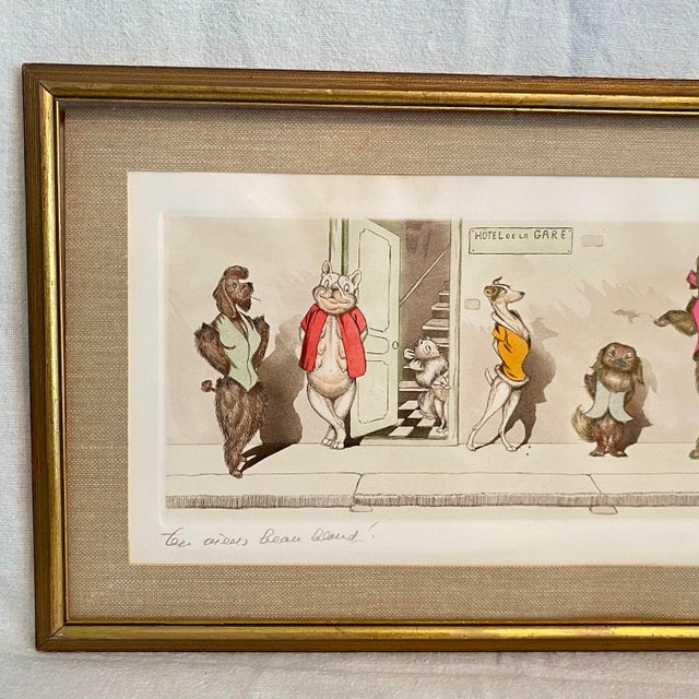 1950s Framed French "Dirty Dogs of Paris" Hand Colored Etching by Boris O'Klein For Sale - Image 5 of 8