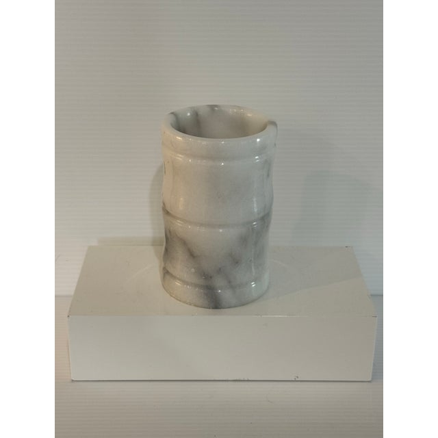 Contemporary Vintage Heavy Solid White Marble Stone Vessel / Brush Holder / Bud Vase For Sale - Image 3 of 11
