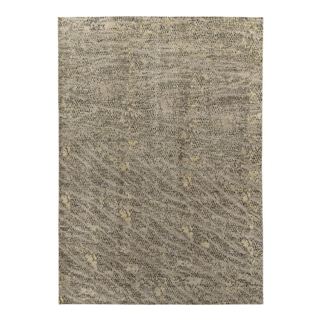 Rug & Kilim’s Distressed Style Abstract Rug in Beige-Brown Geometric Pattern For Sale