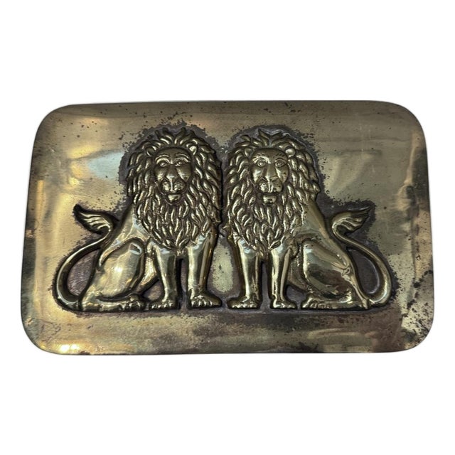 Mid 20th Century Brass Lion Trinket Box For Sale