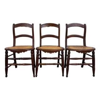 Vintage Victorian Eastlake Style Ladder Back Cane Seat Dining Chairs - Set of 3 For Sale